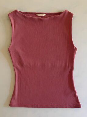 Zara Pink Ribbed Basic Boat Neck Tank Top